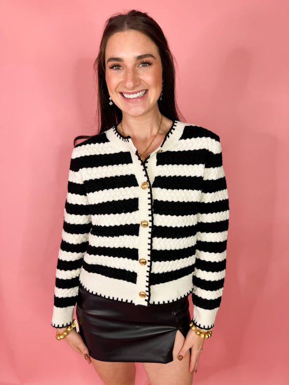 The Mia Striped Cardigan-Black