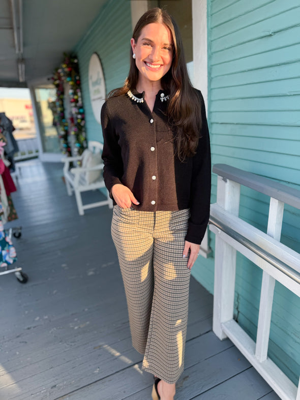 The Tate Pearl and Rhinestone Sweater-Black