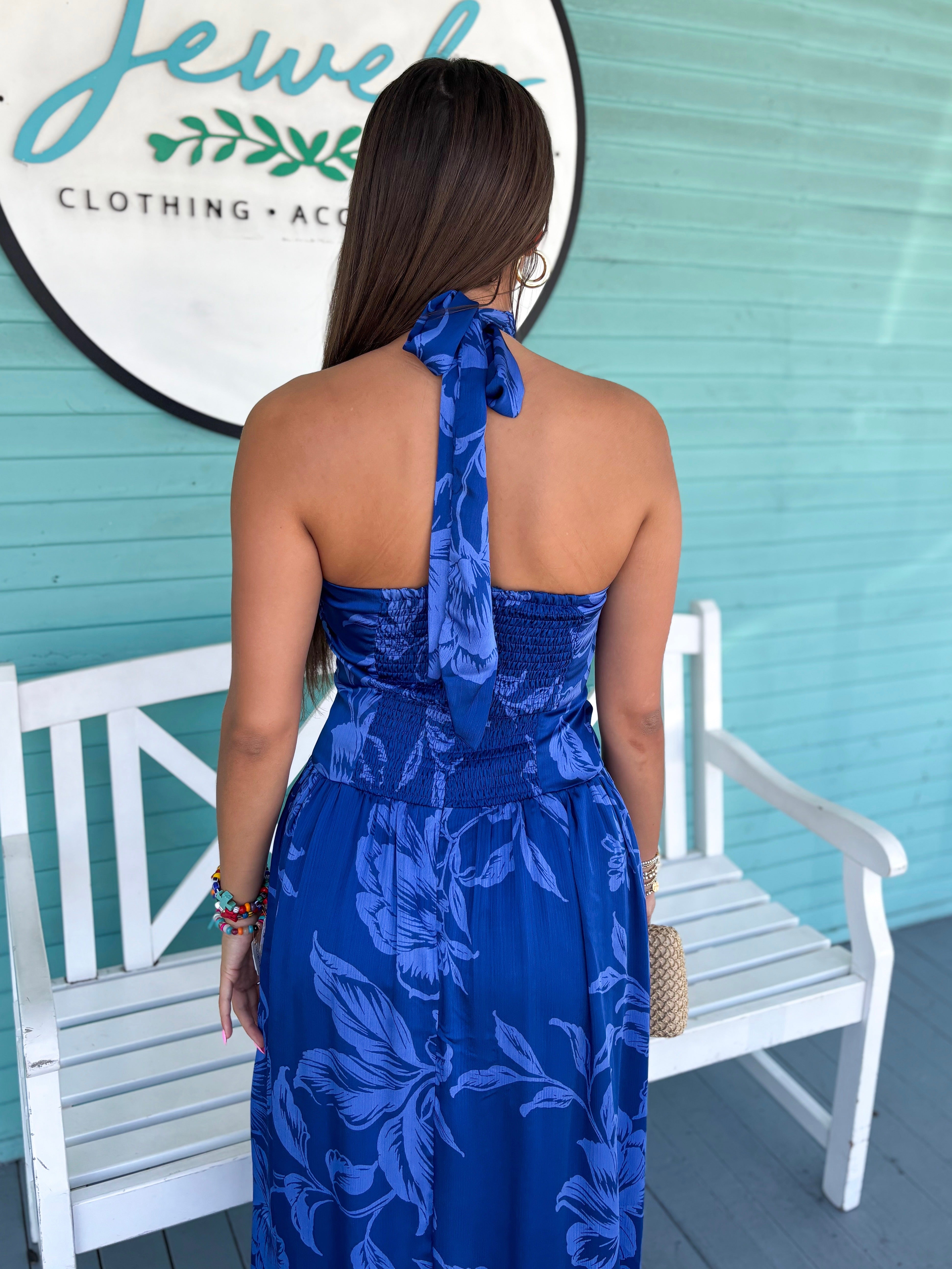 blue floral halter maxi dress Blue Floral Halter Maxi Dress SMALL