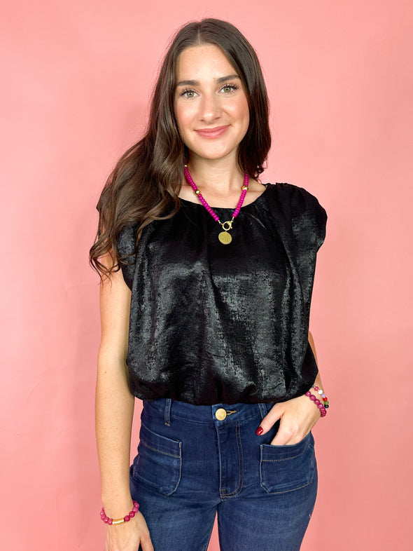 black short sleeve bubble top 