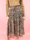 leopard tiered midi skirt by THML 