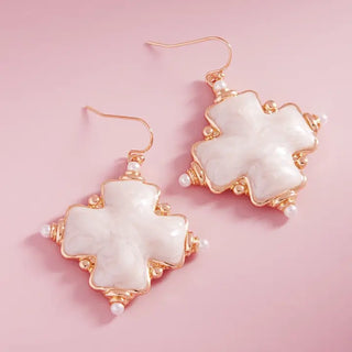 The Emma Enamel Cross Earring-White