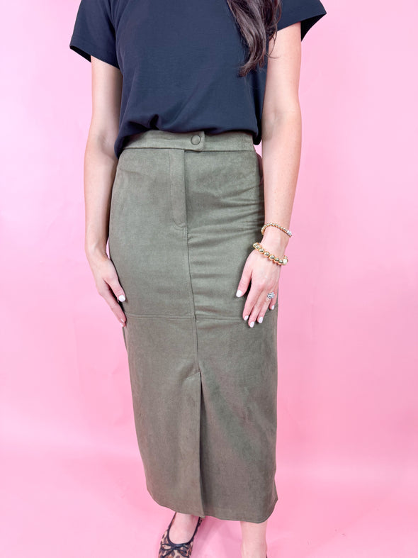 olive midi skirt 
