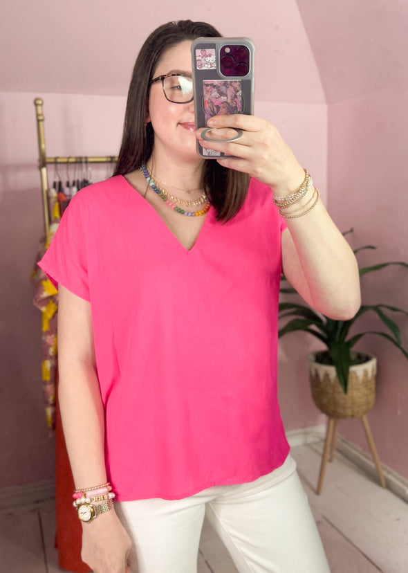 The Eliana V Neck Top-Fuchsia