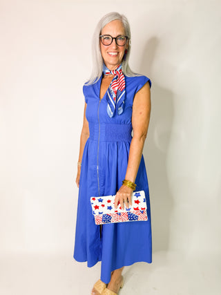 royal blue zip front dress