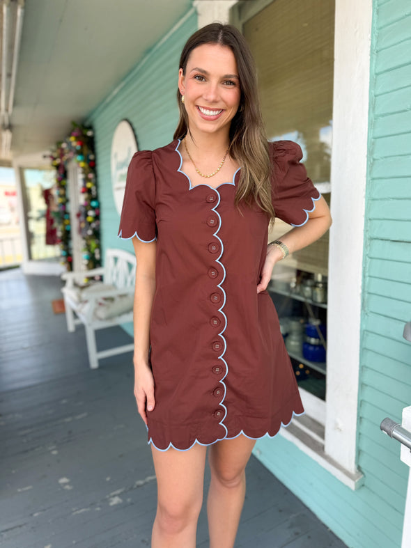 The Layla Scallop Dress-Brown