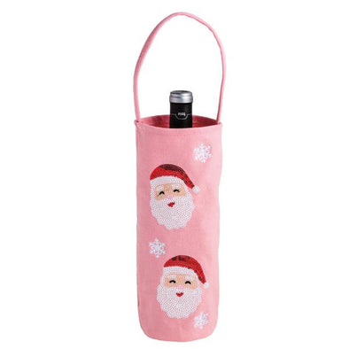 Santa Sequin Wine Bag-Pink