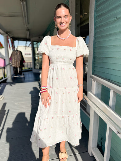 The Misha Smocked Midi Dress-White