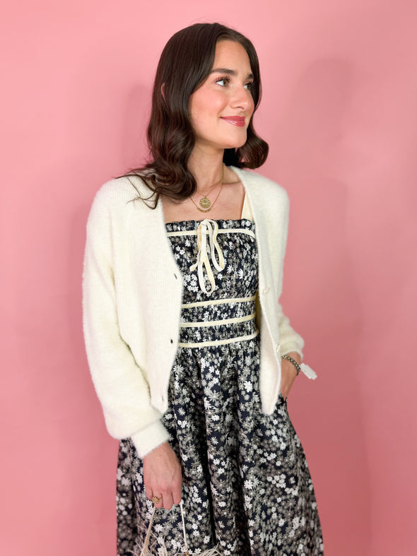 (Z Supply) The Sadira Fluffy Cardigan-White