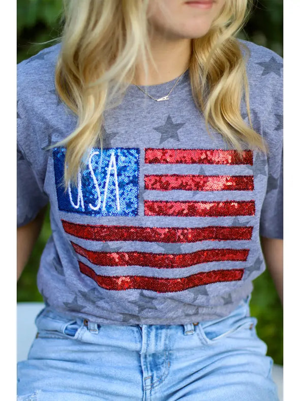 The USA Sequin Tee-Grey