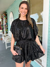 black short sleeve sequin top 
