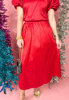 shiny red maxi skirt 