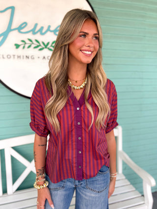 The Liv Stripe Top-Plum