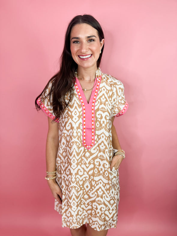 (THML) The Richardo Printed Dress-Beige