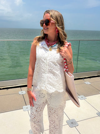 The Gina Eyelet Top-White