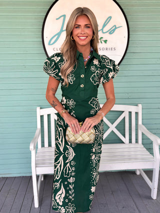 The Sue Floral Midi Dress-Green