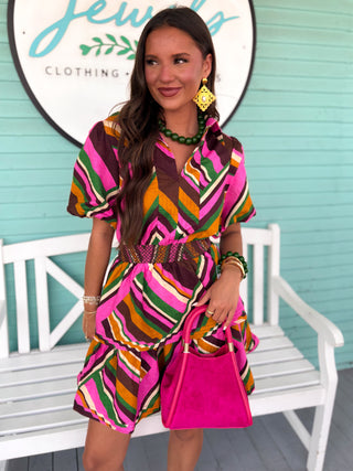 The Vanessa Stripe Mini Dress-Brown