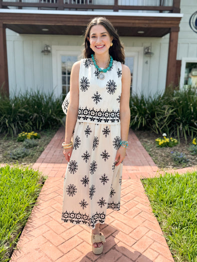 The Lazzy Printed Midi Dress-Black