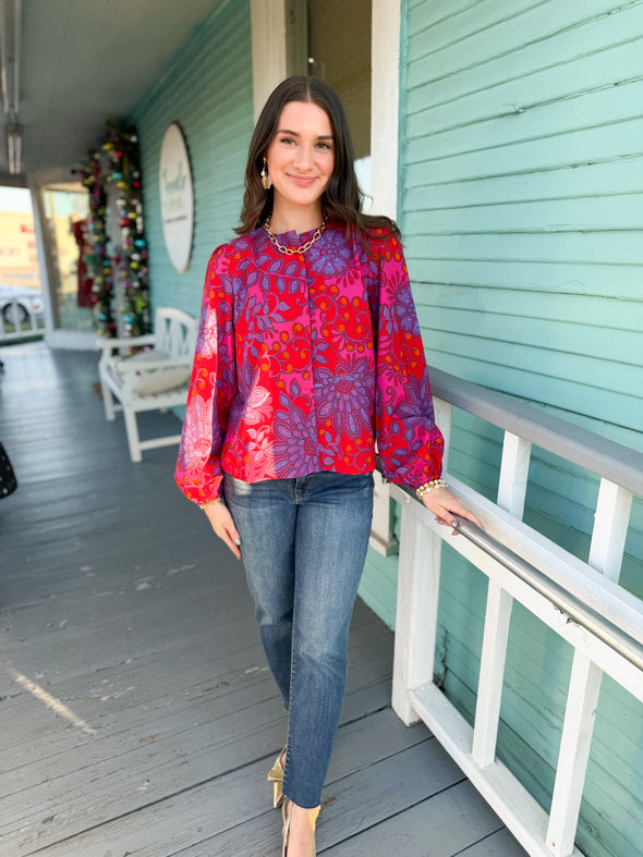 The Darret Floral Top-Fuchsia