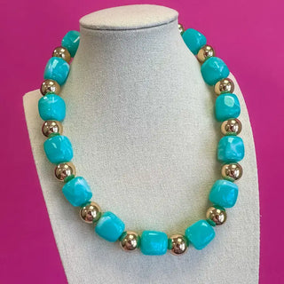 The Statement Bead Necklace-Turquiose