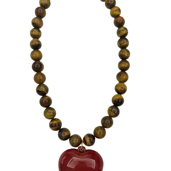 Janel Tiger Eye Gemstone Necklace-Red