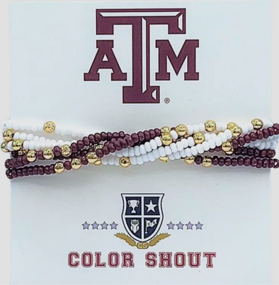 A&M Beaded Stretch Bracelets-Maroon