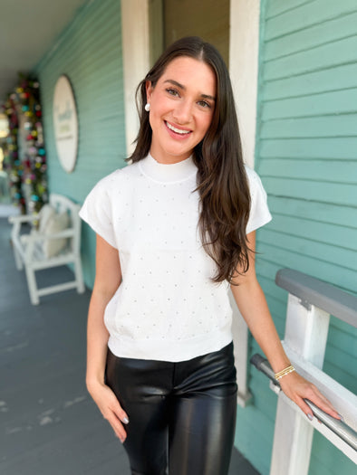 The Linda Rhinestone Top- Off White