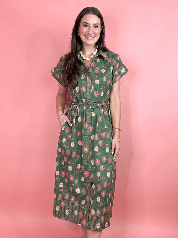 The Lucy Floral Midi Dress-Green
