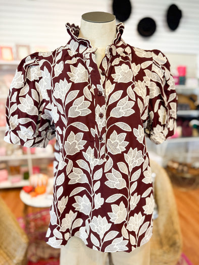 The Marcie Floral Top-Burgundy