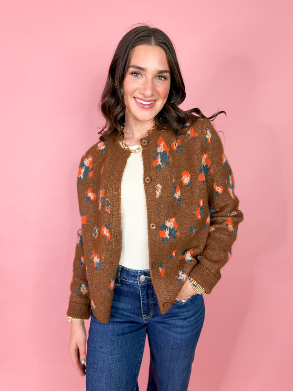 The Bowen Floral Cardigan-Brown
