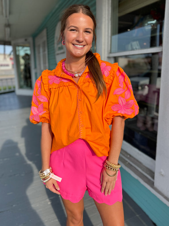 (THML) The Julia Puff Sleeve Top-Orange