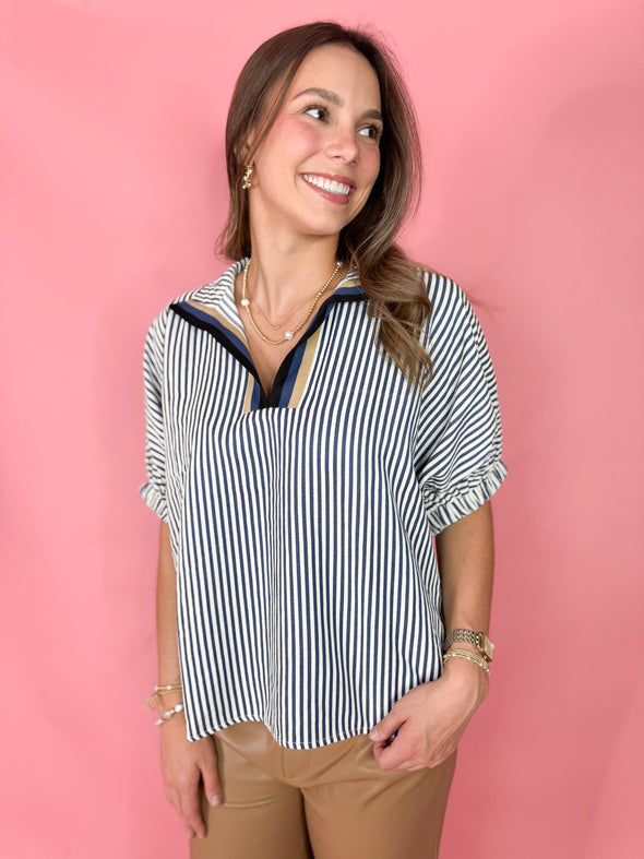 The Charlotte Striped Top-Navy