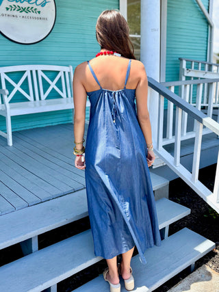 (THML) The Caroline Detailed Midi Dress-Denim