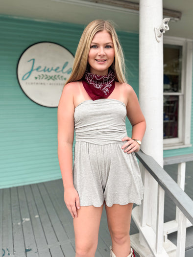 grey strapless romper
