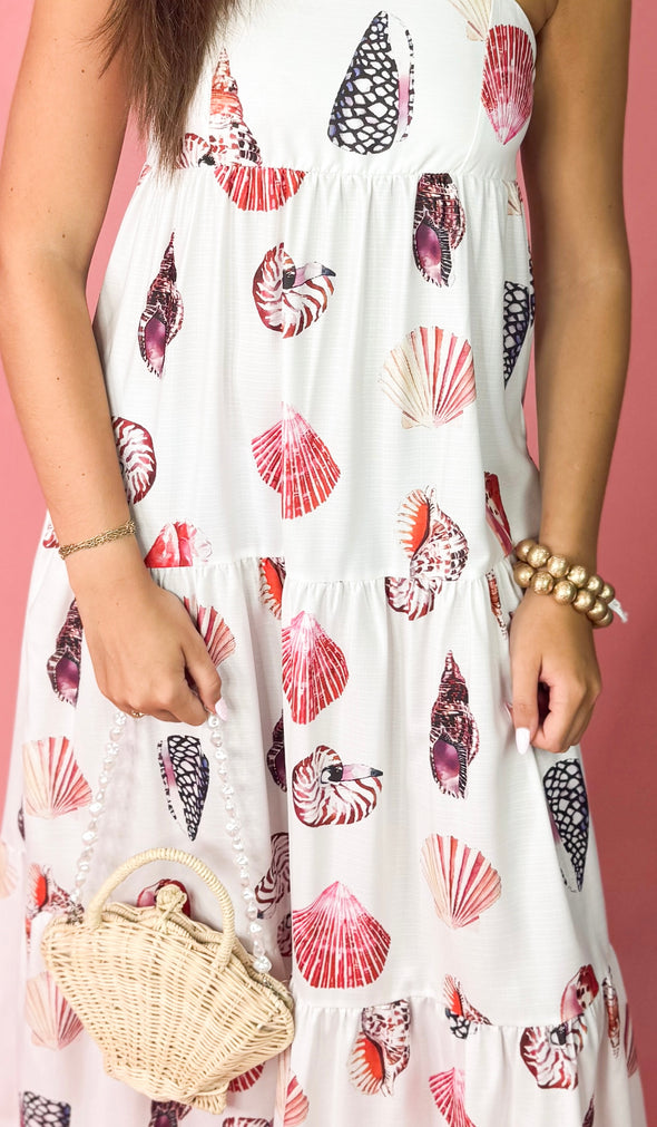 The Joanna Seashells Midi Dress-Cream