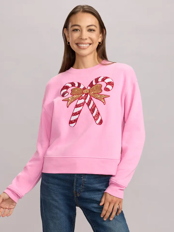 Glitter Candy Cane Sweatshirt-Pink