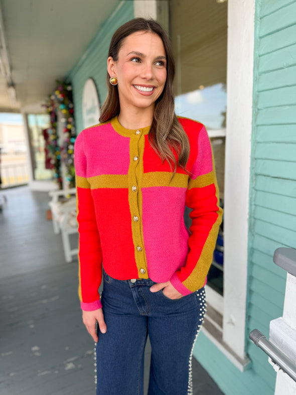(THML) The Lori Colorblock Cardigan-Pink