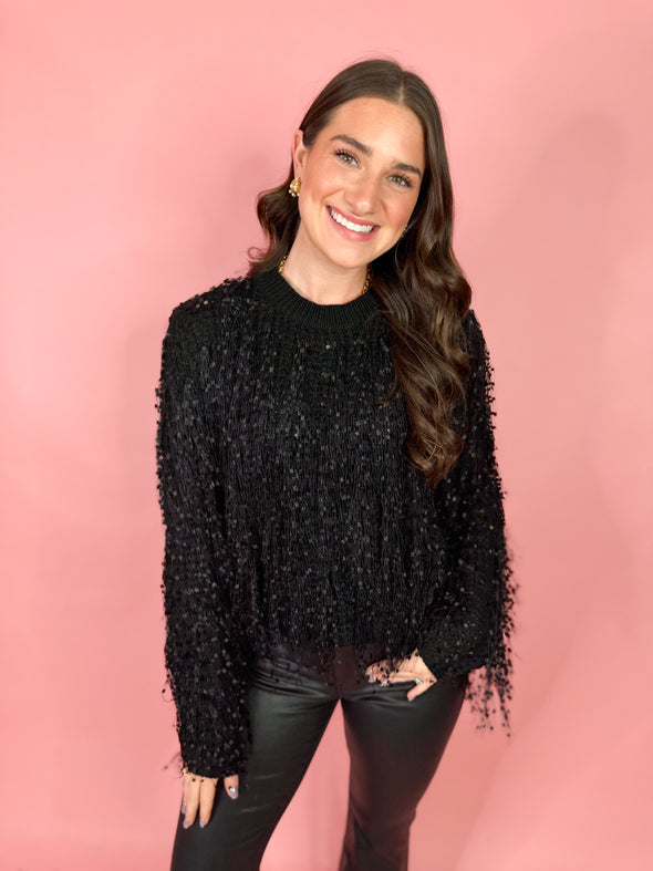 The Carlos Fringe Sweater-Black