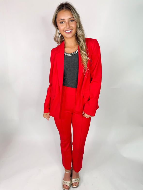 The Skylar Knit Blazer Set-Red
