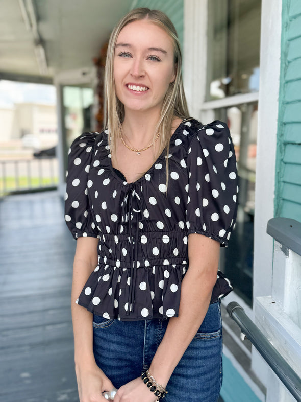 The Andy Polka Dot Top-Black