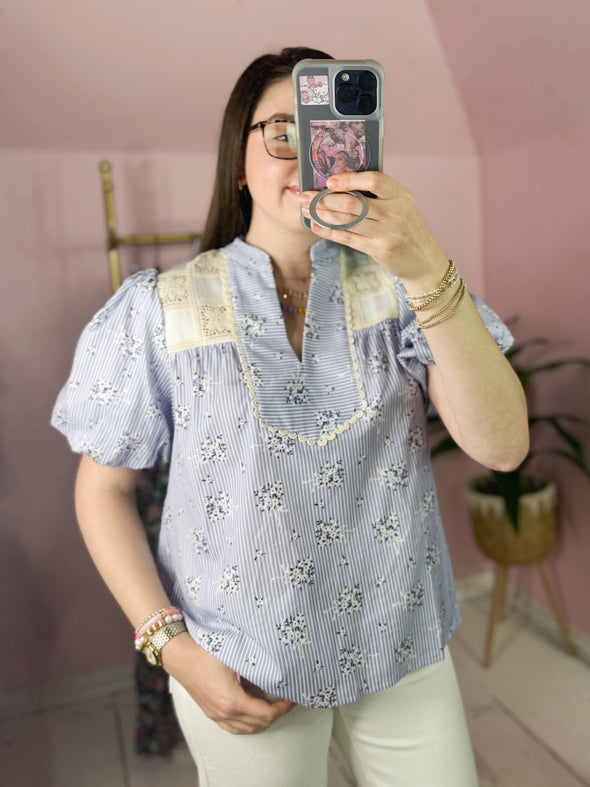The Garret Floral Top-Blue