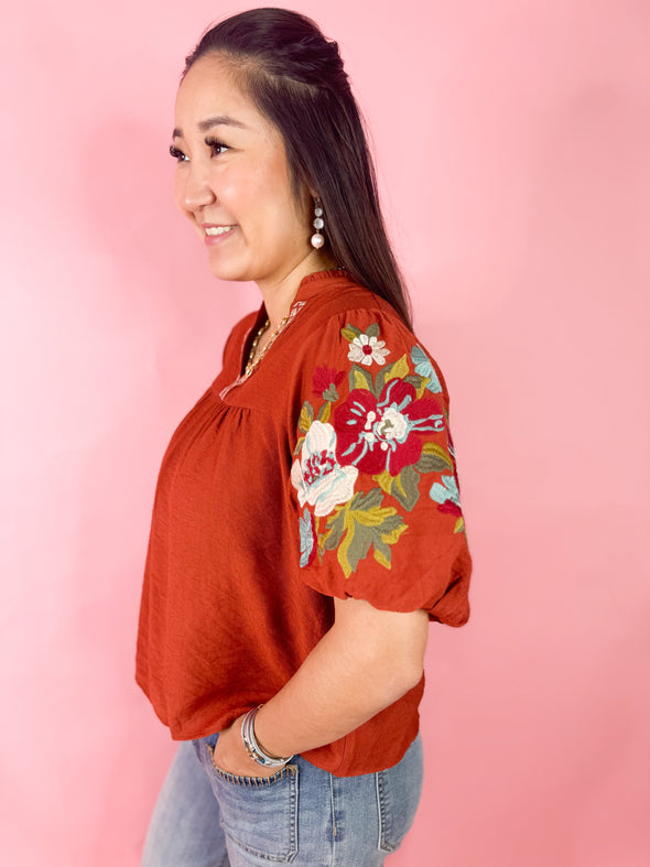 (THML) The Luthie Embroidered Top-Rust