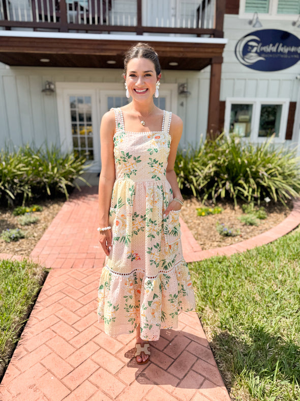 The Julianna Eyelet Midi Dress-Cream