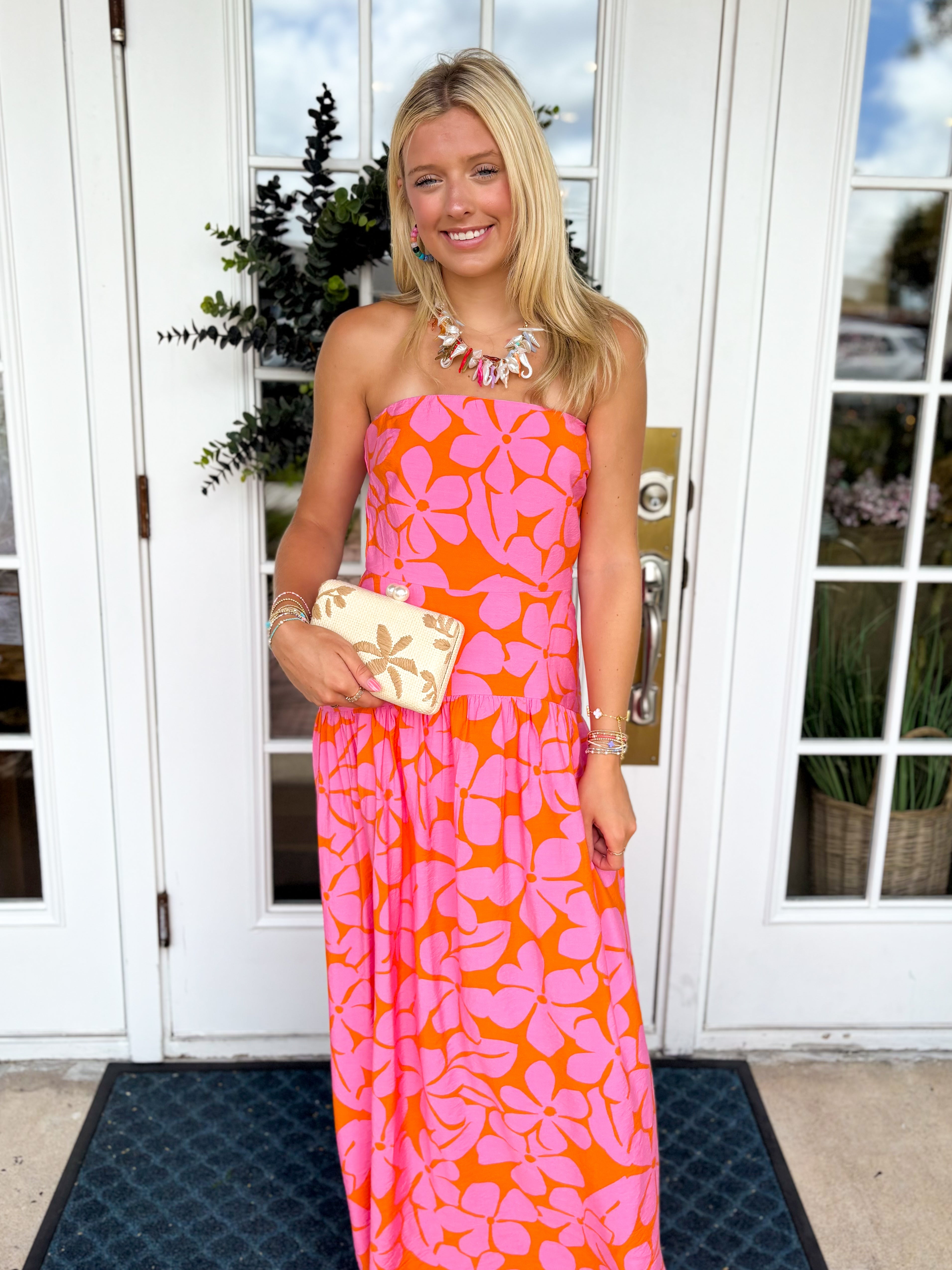 orange and pink floral bridesmaid dress orange and pink dresses bridesmaid Cotton Blush Pink Floral Midi Sundress with Pockets Blush Pink / Small
