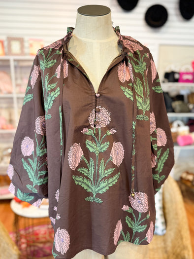The Leah Floral Top-Brown