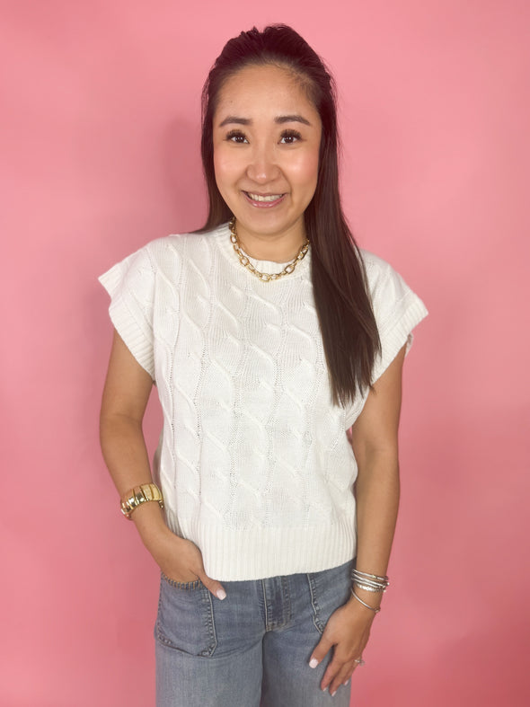 white short sleeve sweater top 