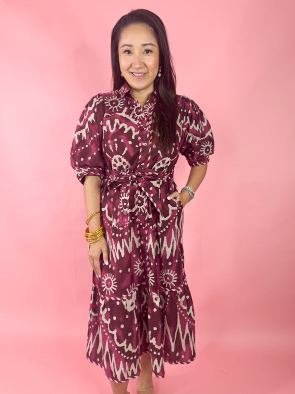 (THML) The Ian Printed Midi Dress-Plum