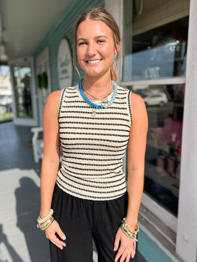 The Bonbon Stripe Tank-White