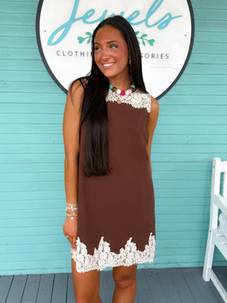 The Sophia Lace Detail Dress-Brown