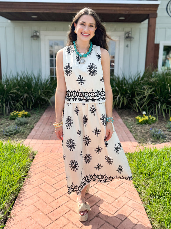 The Lazzy Printed Midi Dress-Black